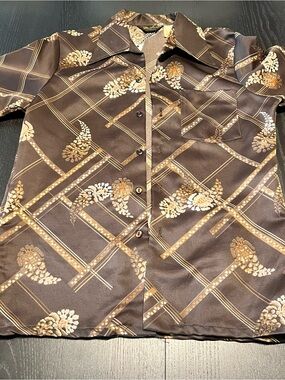 Vintage Brown Floral Plaid Casual Button-Down Shirt